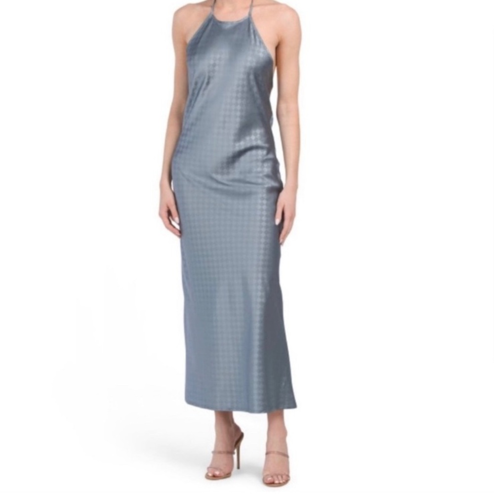 House of Harlow 1960 Halterneck Backless Baby Blue Diamond Patterned Dress Large - Picture 13 of 14